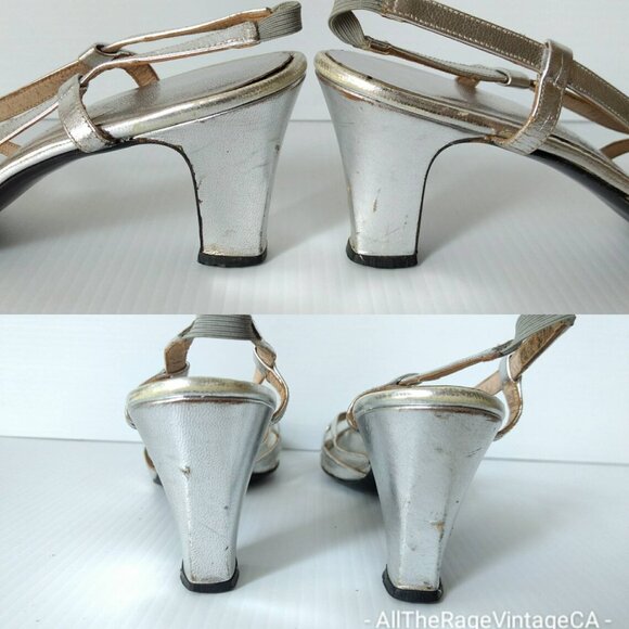 VINTAGE 60s SILVER SHOES Size 8 Narrow Sagamore Handmade Formal Cocktail Party - Picture 10 of 11